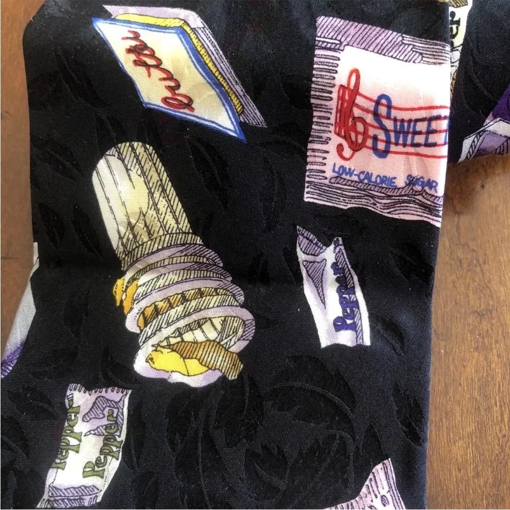 Nicole Miller Sweet & Low Relish Soy Sauce Condiment Silk Tie Vintage 90s 1993